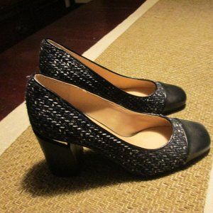 Franco Sarto Roller 2 Navy Blue Black Tweed Fabric Block Heel Pump Shoes size 9